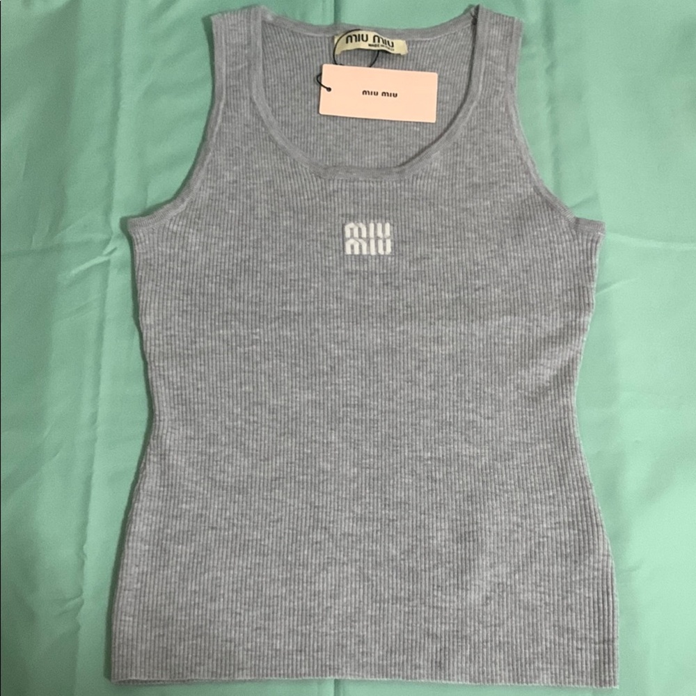 Miu Miu Gray Ribbed Tank Top